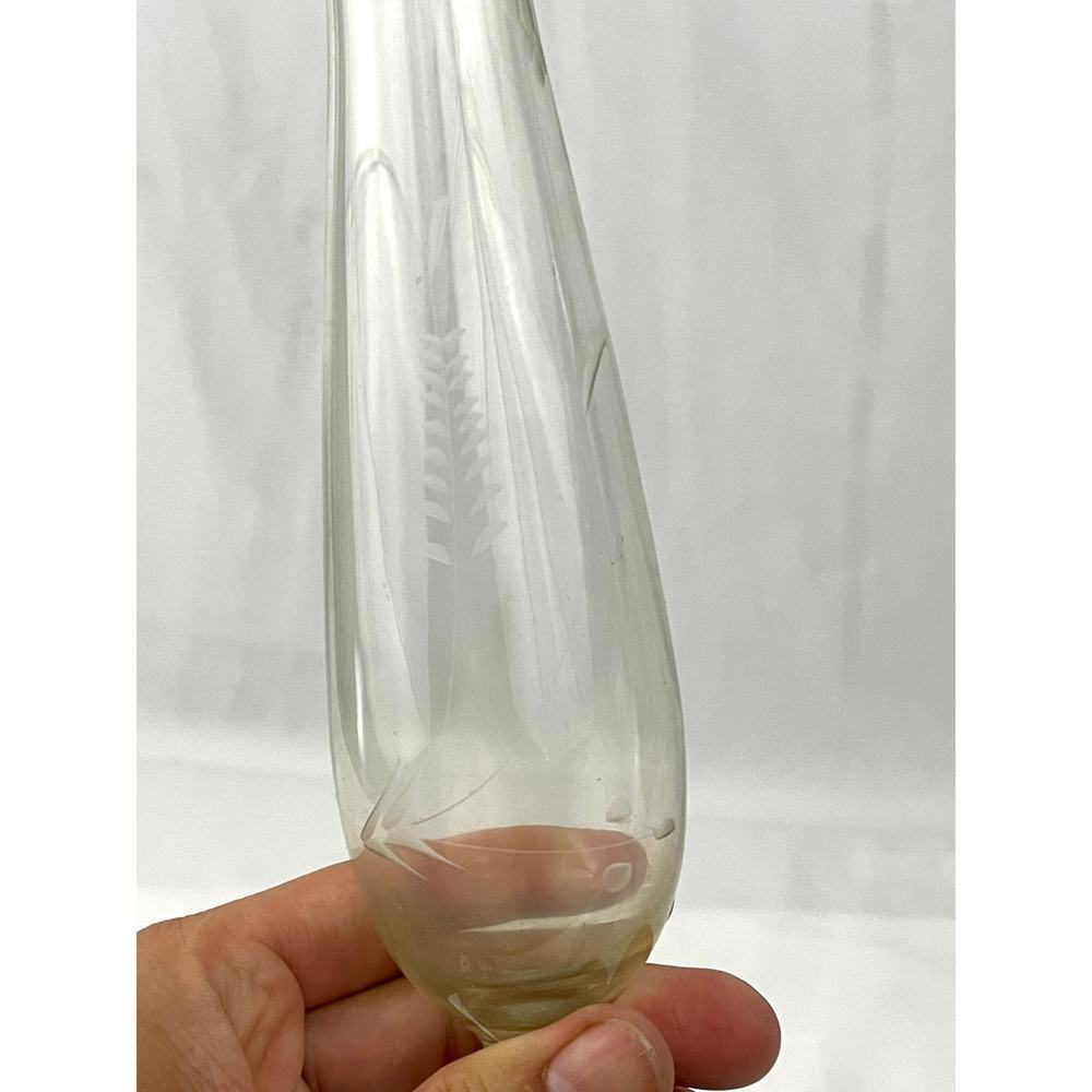 VTG‎ Flower Etched Glass Bud Vase Grape Design 10" Tall Clear Home Decor 1960's - Picture 9 of 12